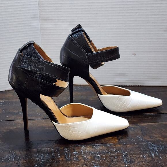 Jessica Simpson Cassiya black and white ankle strap heels size 7 - Picture 2 of 11